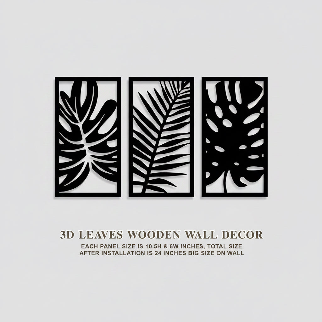 3D Wooden Wall Art Set Black White Laser Cut Modern Decor.